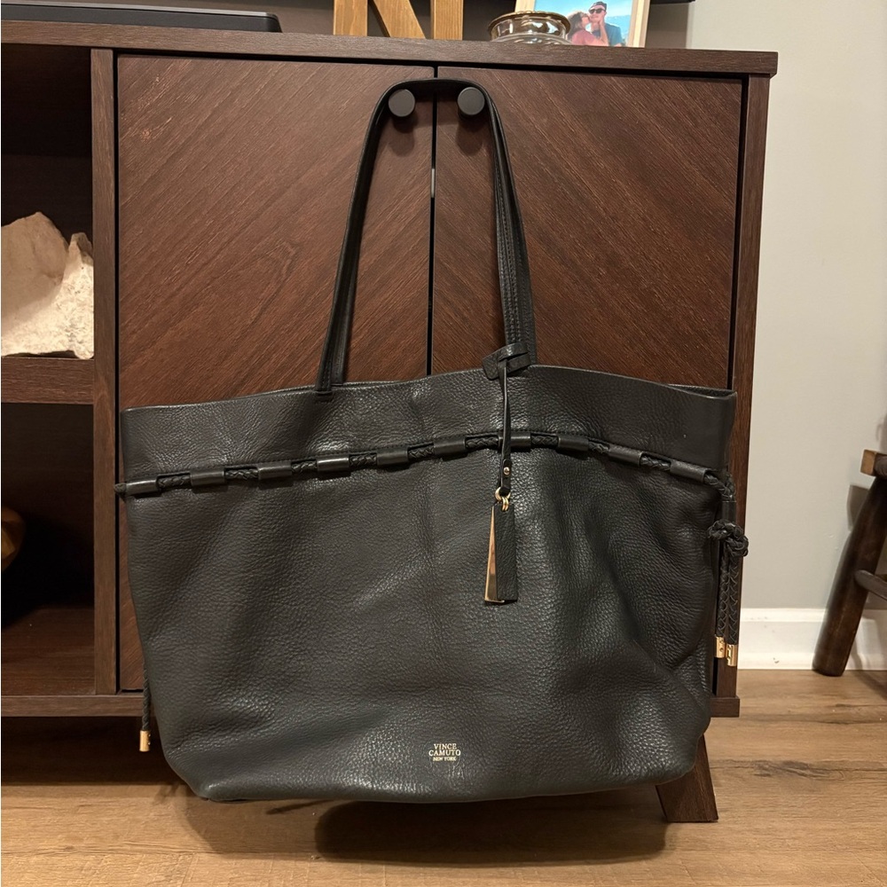 Vince Camuto Black Leather Shoulder Bag Tote